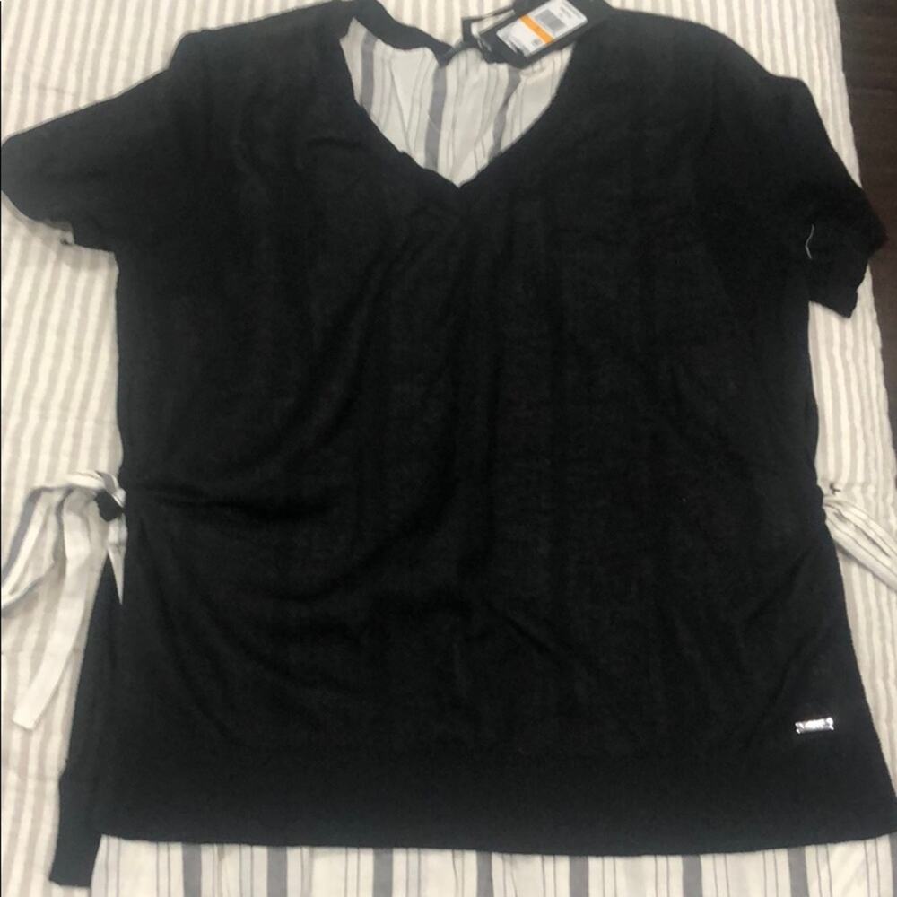 DKNY Layered V-Neck Blouse Side Ties NWT Size Small Preppy Academia Office